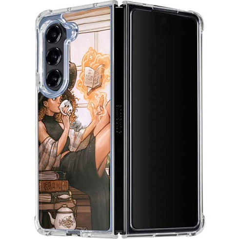 Cozy Autumn Library Witch with Cat and Coffee by Ivy Dolamore Galaxy Z Fold5 5G Clear Case